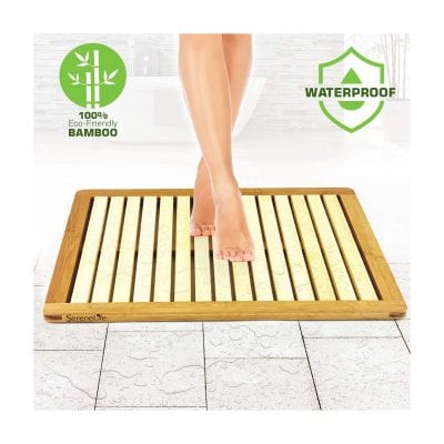 SereneLife Bamboo Wood Bathroom Bath Mat