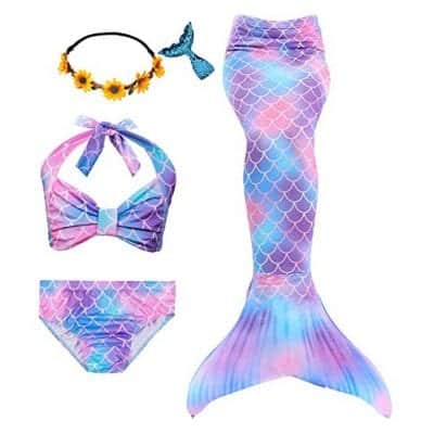 Mskseciy Girls Swimsuit 3 Pcs Mermaid Tail for Swimming Costume Party