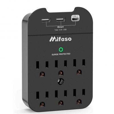 mifaso Multi-Plug Wall Surge Protector with USB Ports (Black)