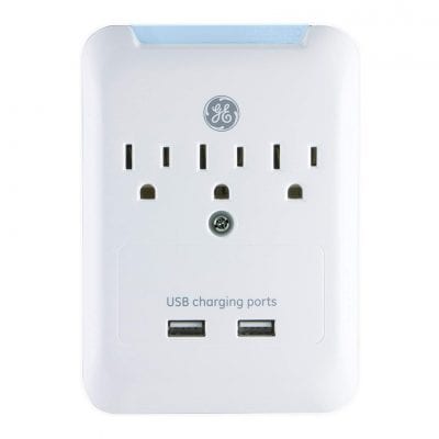 GE 33646 Wall Surge Protector with USB Ports, White